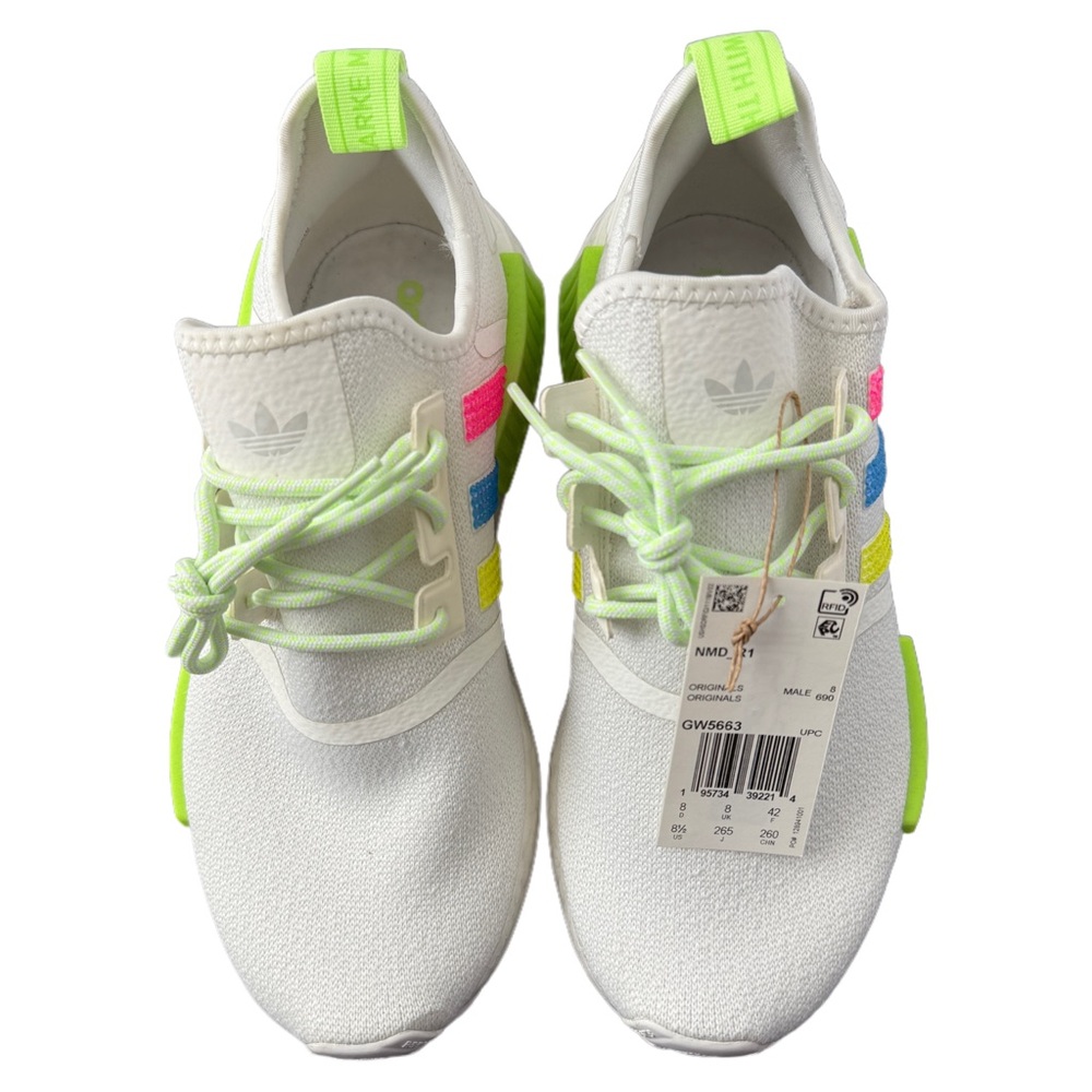 Adidas NMD R1 White Sneakers with custom neon crystals on all 4 logos - Picture 3 of 8